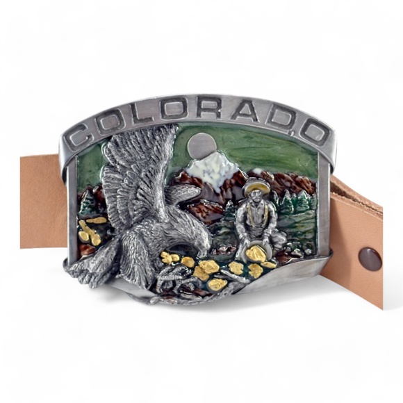 SISKIYOU BUCKLE CO COLORADO BELT BUCKLE 1984 H-23 WILLIAMS OREGON & LEATHER BELT - Picture 11 of 16